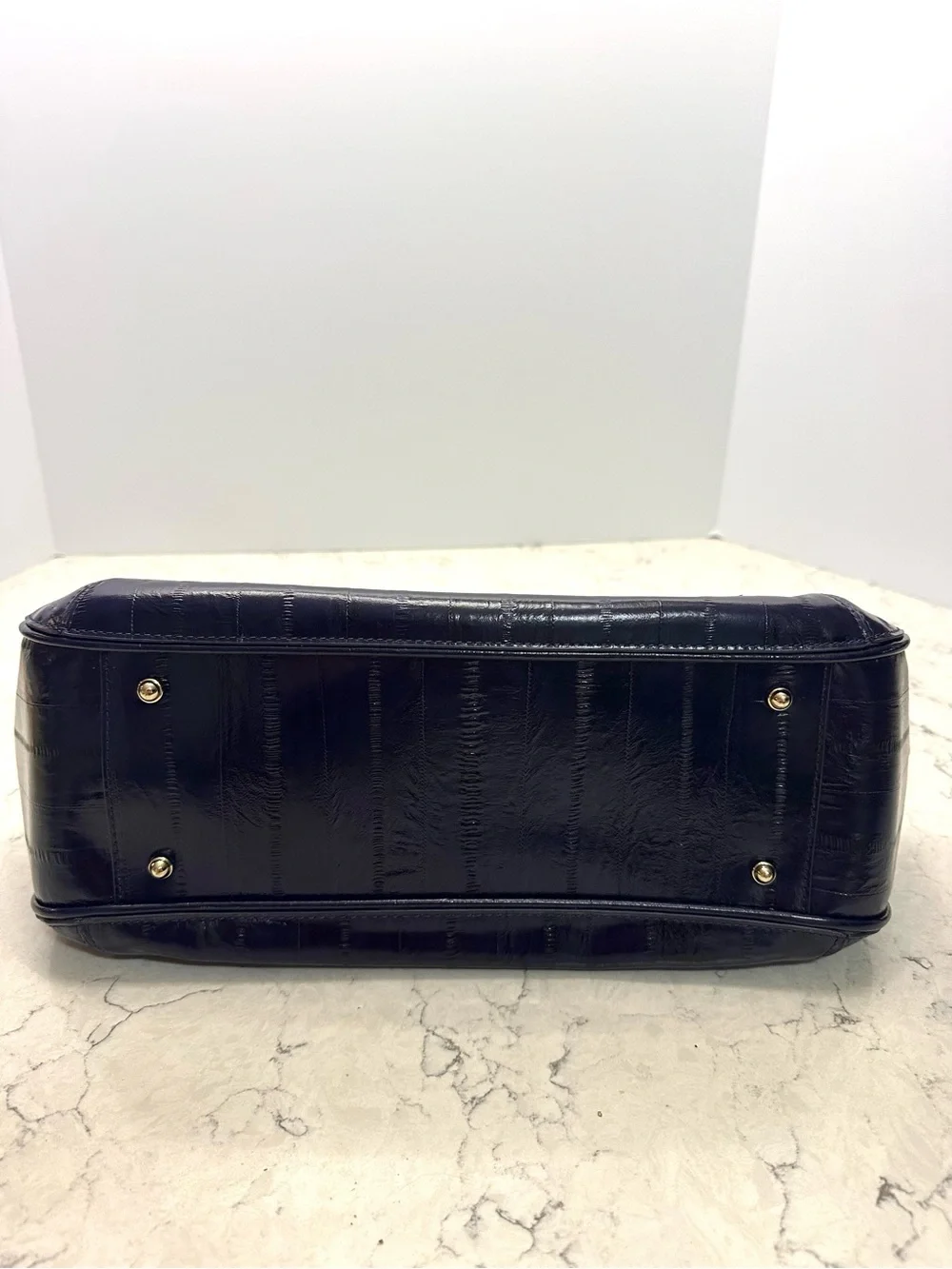 Brahmin Layla Dark Blue Structured Bag Embossed Eel Print Leather Magnetic Close